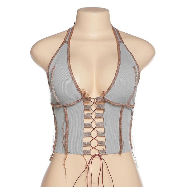 

hollow out camisole women high street ribbed knitting crop club party wear colorful tank bandage vest female women's tanks & c, White