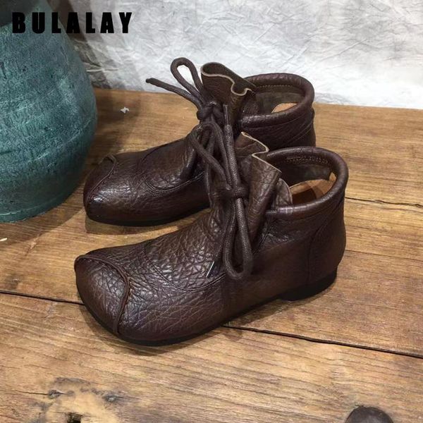 

boots careaymade-genuine leather women's shoes art style cow tendon sole single toe layer hand and ankle short, Black