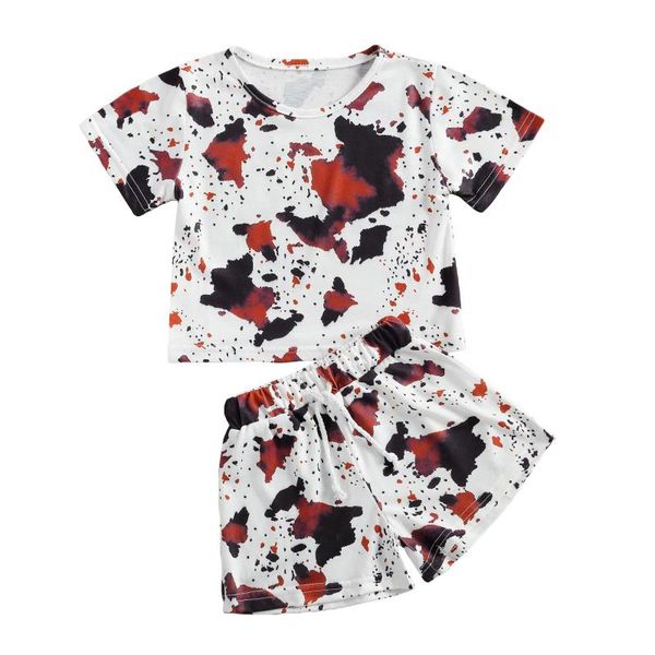 

clothing sets baby & children's summer fashion kids suit set floral print round collar short sleeve t-shirt shorts for autumn white