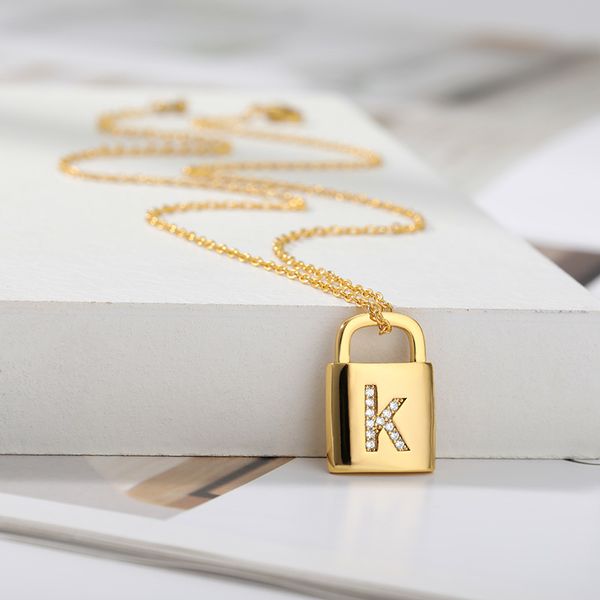 

designer necklace luxury jewelry gold lock pendant choker men punk padlock stainless steel chain initial letter for women couple gift, Silver