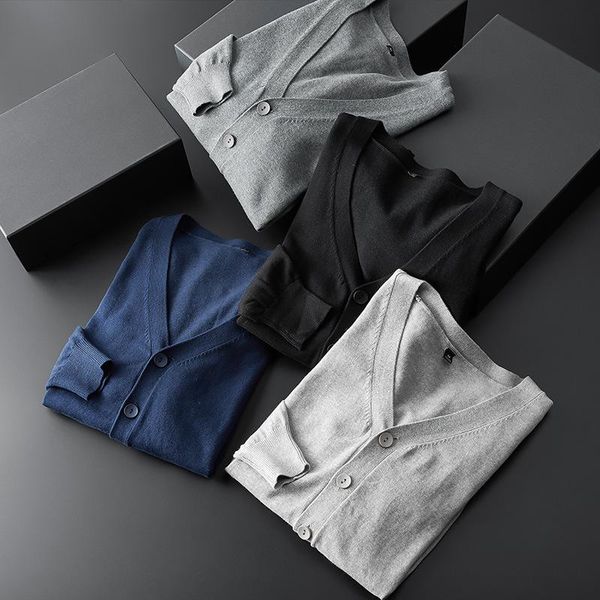 

men's sweaters 2021 autumn cotton knit cardigan sweater jacket all-match solid color slim thin casual, White;black