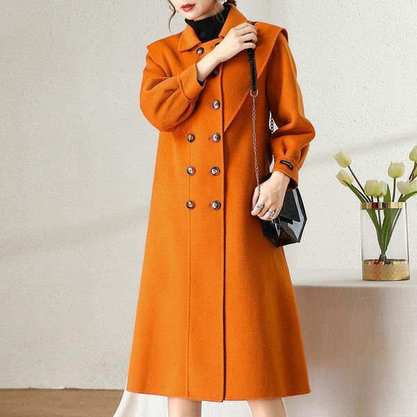 

women's wool & blends fashion women double-sided woolen coat winter elegant double-breasted mid-length female loose casual outerwea r72, Black