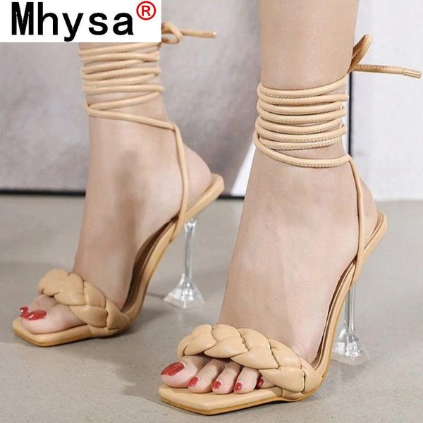 

sandals 2021 summer fashion design weave women transparent cross straps high heels shoes open toe sandalias mujer, Black