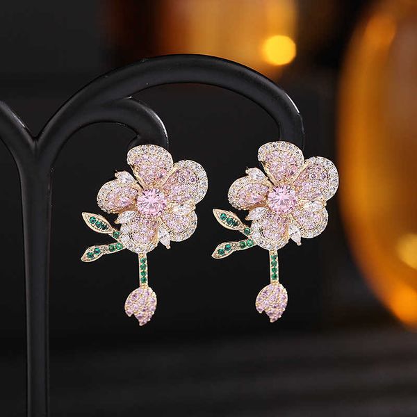 SINZRY Brautmode-Schmuck, AAA-Kubikzirkon-Blume, luxuriöse koreanische Ohrhänger für Damen