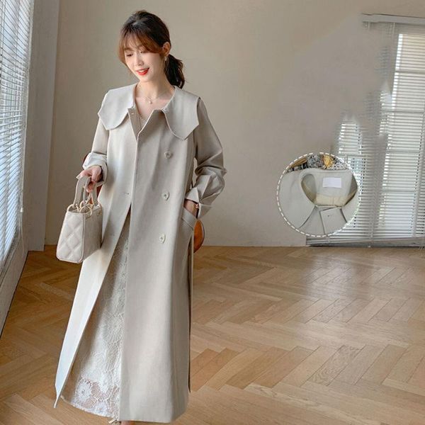 

women's trench coats cute doll collar draped windbreaker jacket midi korean temperament coat 2021 spring autumn chic button, Tan;black