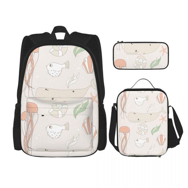 

backpack 3pcs school set cute sealife bag casual student backpacks bags for teenagers boys girls