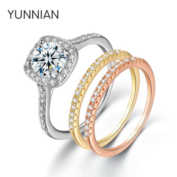 

zircon micro inlaid gold plated popular women's engagement ring set, Black