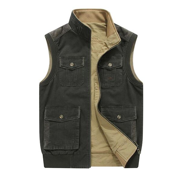 

men's vests brand clothing men vest male multi-pocket double-side wear casual cotton gilet homme plus size 8xl chaleco hombre, Black;white