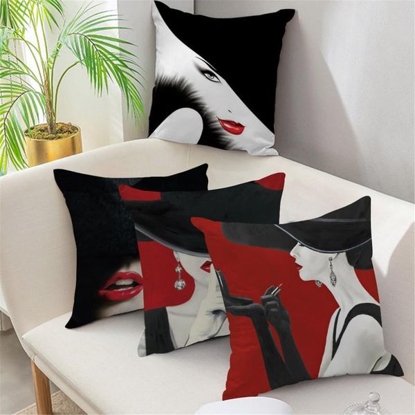 

pillow case fuwatacchi decorative for living room sofa throw pillowcases elegant lady pattern red black cushion cover home decor