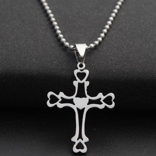 

stainless steel multilayer hollow love heart cross necklace religion jesus family friend gifts jewelry pendant necklaces, Silver