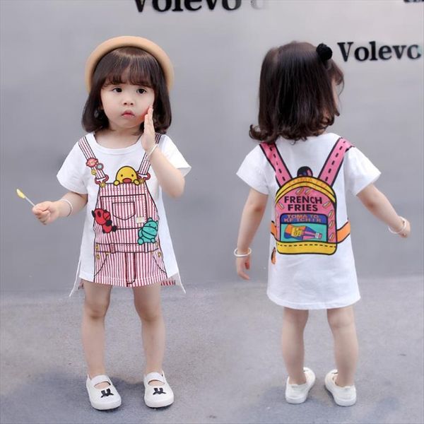 

summer girls cute print cartoon long t shirt short and sleeve, Blue
