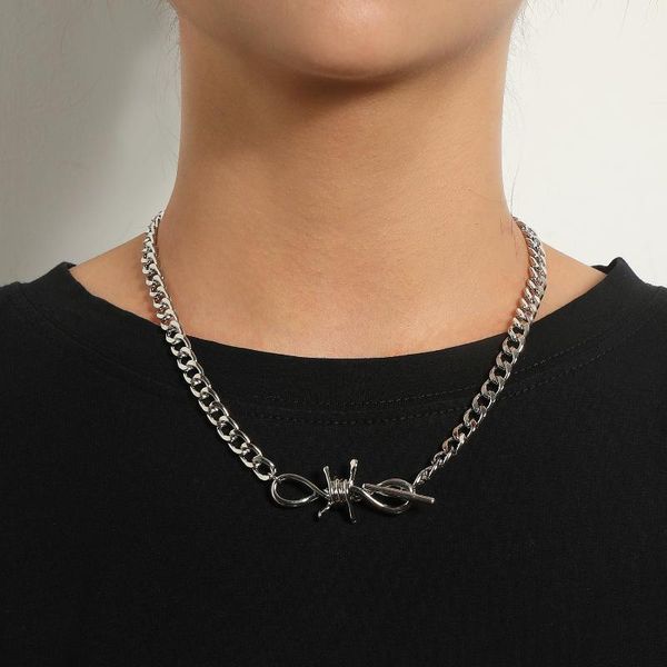 

chokers bowknot pendant necklace ot buckle clavicle chain silver color 2021 fashion jewelry thick short necklaces female, Golden;silver