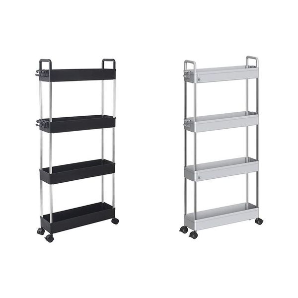 

hooks & rails storage cart 4-tier slim mobile shelving unit rolling bathroom carts with handle for narrow spaces