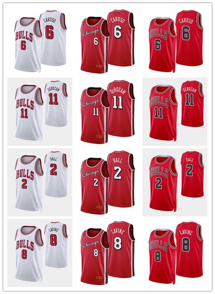 

chicagobullsmen demar derozan lonzo ball zach lavine alex caruso 75th anniversary diamond city association basketball jersey, Black;red