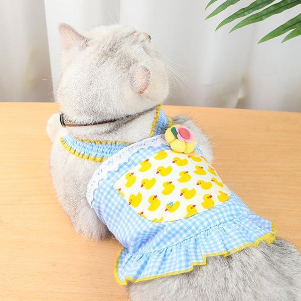 

cat plaid skirt clothes cute pet yellow duck cartoon clothing summer shirt casual vests for small pets xs-m costumes