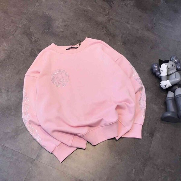 

style crowe diamond pink girl heart round neck sweater, Black