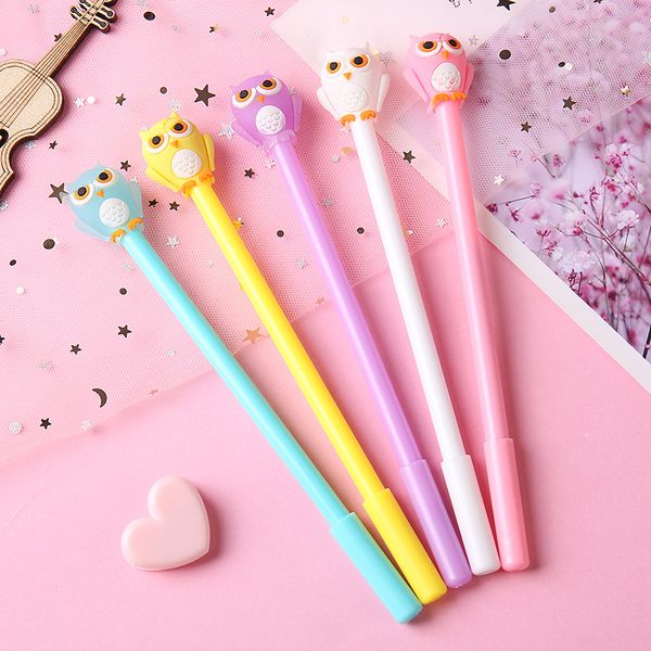 

6pieces/lot colors lucky owl gel pen cute kawaii black ink cartoon plastic ballpens for writing office school supplies stationery 2021new, Blue;orange