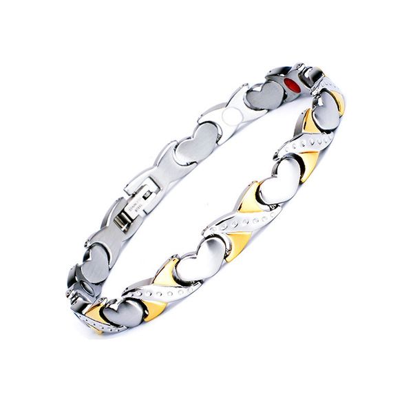 Großhandel Germanium Schmuck (3 teile/los) Magnetische Therapie Link Titan Stahl Herz Kreuz Gold Kette Armband für Frauen