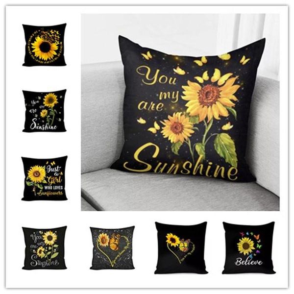 

cushion/decorative pillow case you are my sunshine throw sunflower print black square art bedroom living room decorative