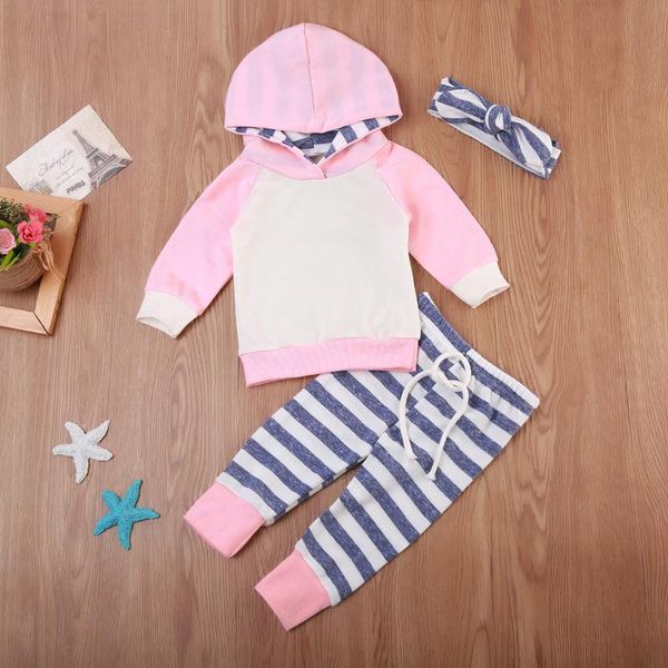 

clothing sets born baby boys girls hoodies long sleeve sweatshirt + stripe print drawstring trousers 3pcs outfits clothes, White