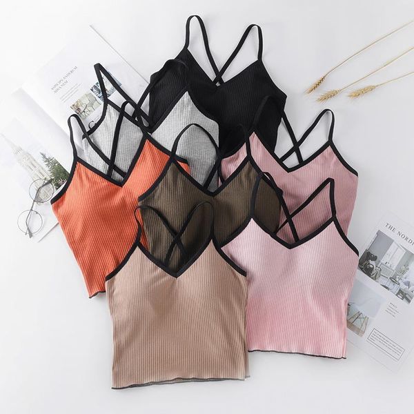 

high elasticity comfortable womens tanks breathable vest without steel ring cross shoulder straps anti glare bottoming underwear, White