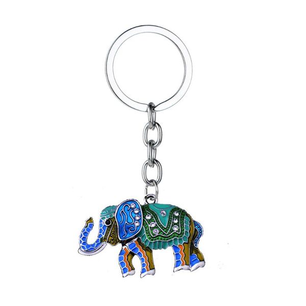 

keychains lovely crystal enamel elephant keychain vintage animal charm keyring alloy key chain for women men friend lovers kids gift, Silver