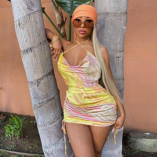 

casual dresses boho retro colorful print silk dress women elegant streetwear summer ladies tassel bodycon mini, Black;gray