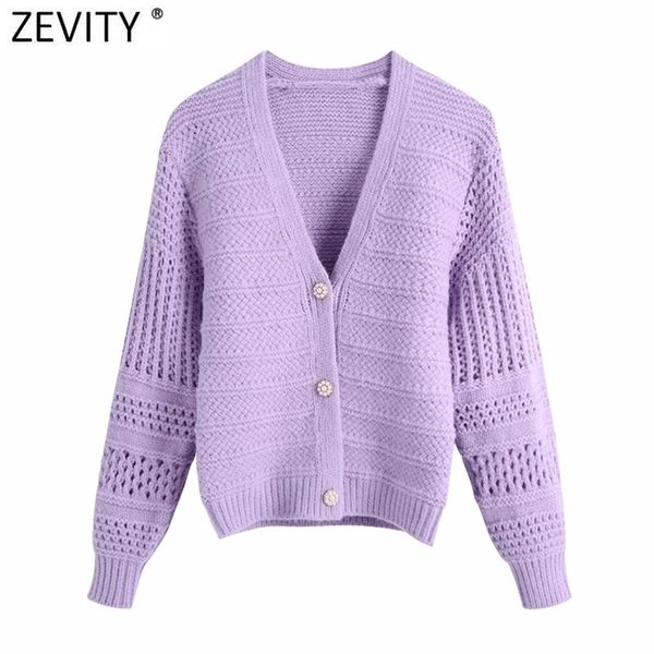 

women fashion v neck purple color patchwork crochet knitted sweater female pear buttons chic cardigans s721 210420, White;black