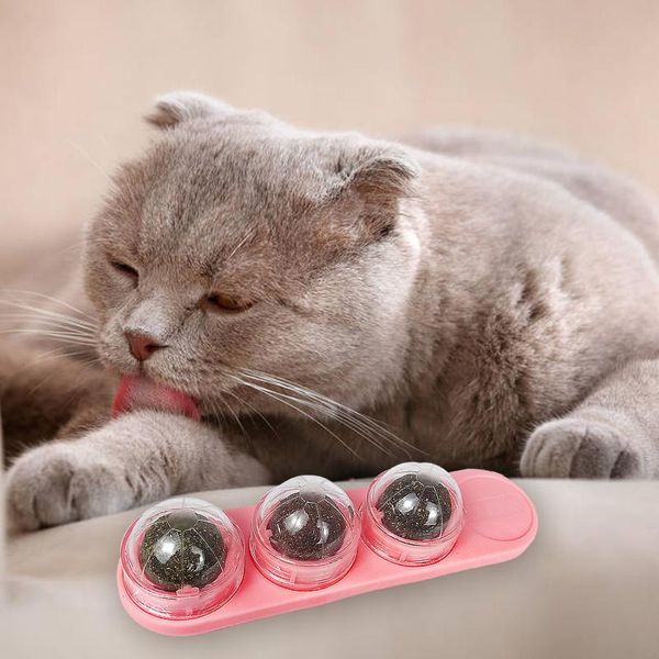 

cat catnip toys self-adhesive rotatable natural edible licking balls for cats kitten teeth cleaning healthy care