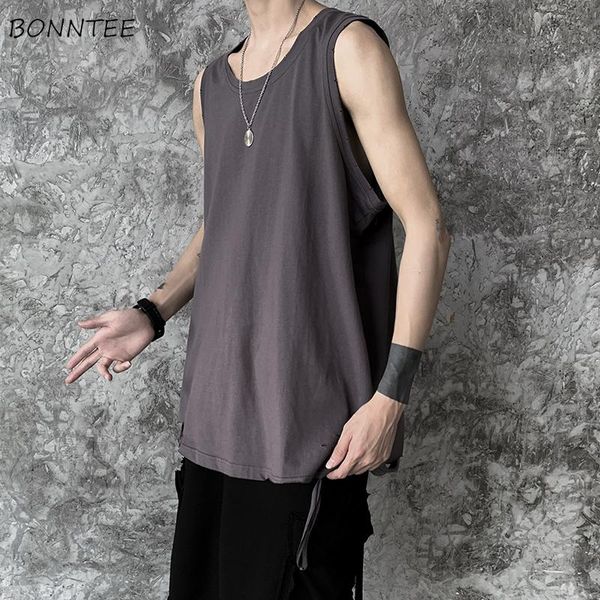 

men' tank men tanks design hole teens loose casual retro o-neck high street all-match streetwear japanese style summer hombre bf, White;black