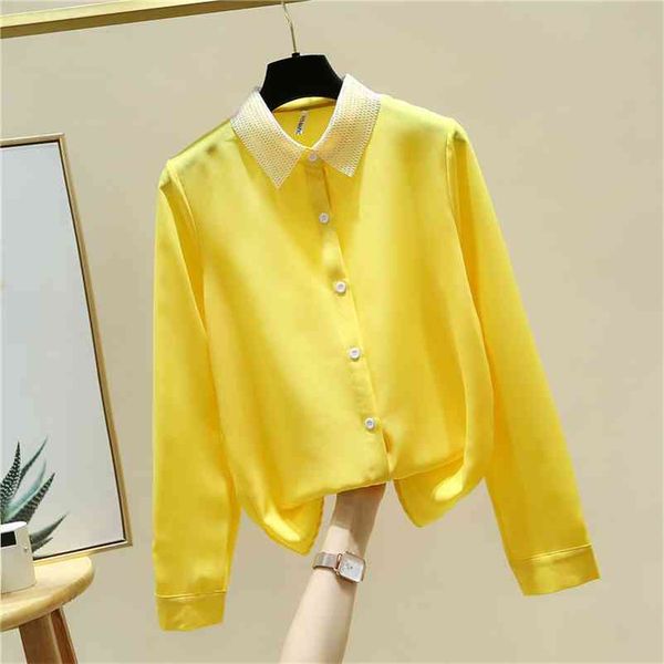 

autumn fashion women's hollow out turn down collar long sleeves chiffon shirts office ladies shirt blouse a4054 210519, White