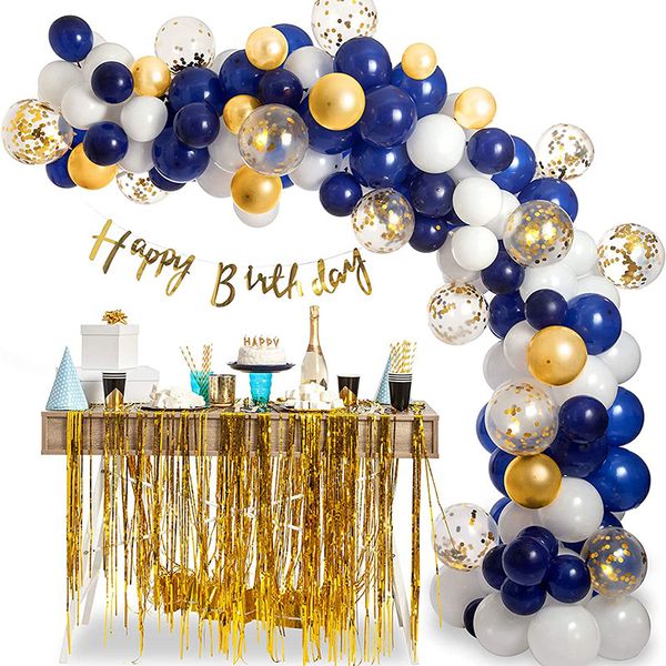 

white gold navy blue balloons garland arch kit latex confetti balloon bridal shower wedding anniversary party backdrop decor