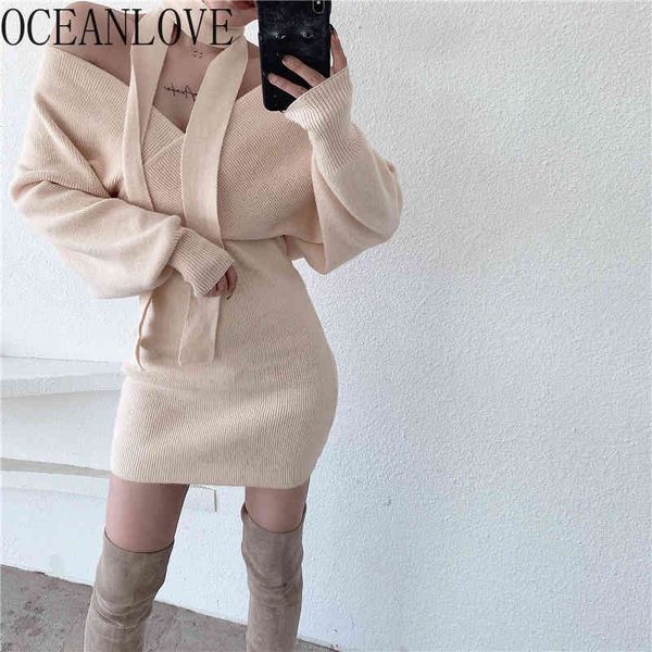 

autumn dress solid v neck high waist winter vestidos knitted bodycon party mini dresses korean style 19295 210415, Black;gray