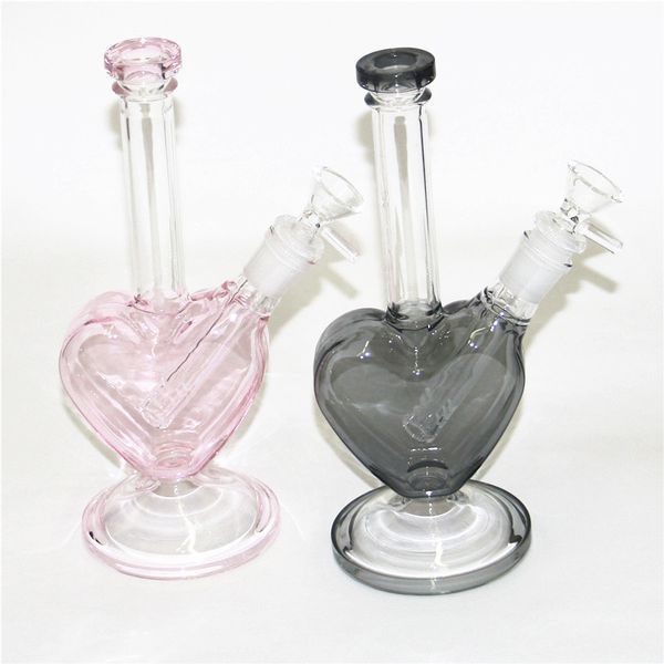 Formato de coração Dab Rigs Bongoh Bongs Rosa Cores roxas Tubos de água de vidro com tigelas de vidro de 14 mm de forma de coração