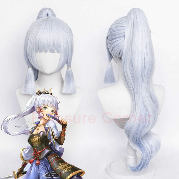 Genshin Impact Ayaka Cosplay Peruca Pêlo de Prata Prata Mid Comprimento Resistente ao Calor Prev Adulto Anime Halloween Traje Acessórios Y0903