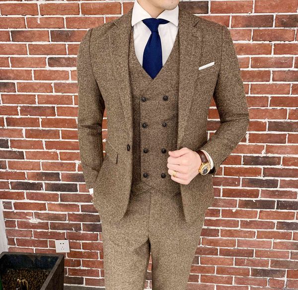 Brown Herringbone Seet Designer Traje Mariage Homme Festa Festa do Partido do Partido Homens de Casamento Maldajes de Hombre Para Fiesta 6XL X0608