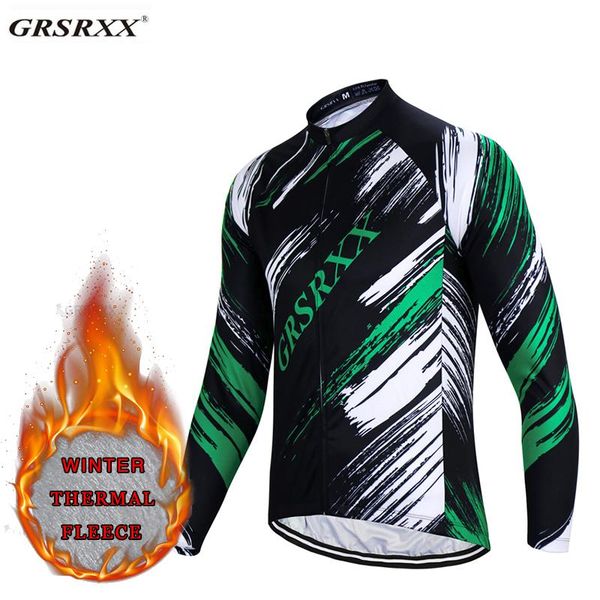 

racing jackets grsrxx men winter cycling jersey professional keep warm long sleeve anti-shrink shirt mtb fleece thermal bicycle clothes, Black;red
