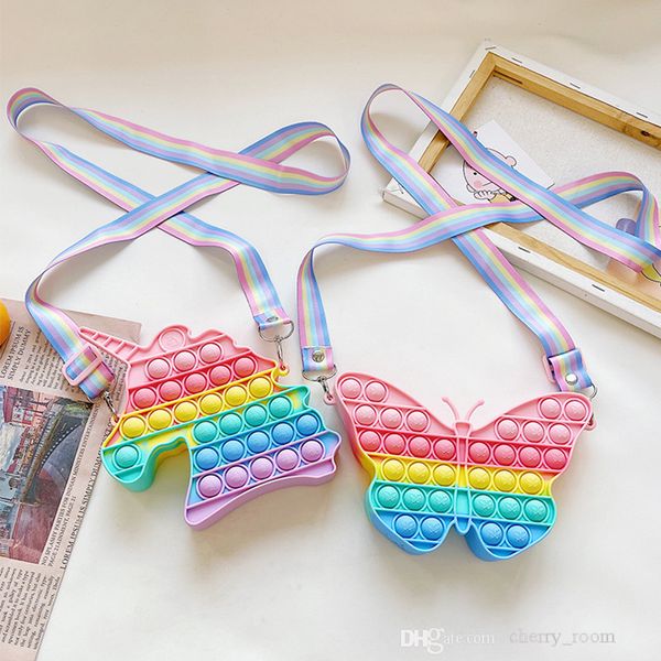 

children cartoon change purse lovely kids colorful unicorn silicone wallet fashion baby girls butterfly cross body one shoulder bag f920, White