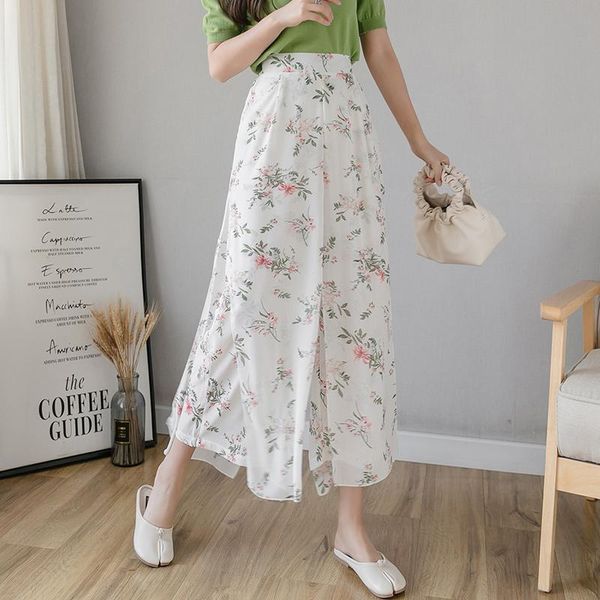 

women's pants & capris yd-ever women culottes chiffon summer trouser 2021 floral print wide leg casual elegant palazzo holiday, Black;white