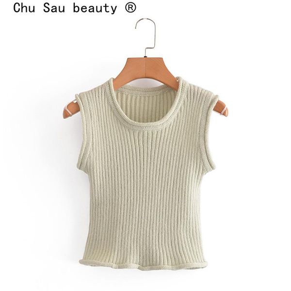 

women's tanks & camis fall 2021 rolled edge sleeveless sweater round neck casual fashion solid knitted vest women crop tank, White