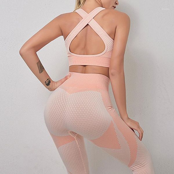 

yoga outfit women set fitness sportswear leggings high support bra crop 2021 summer workout clothes gym suit