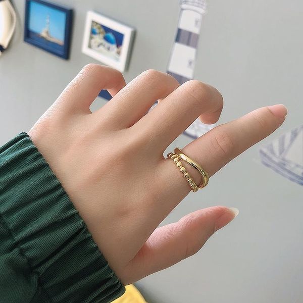 

double-layer women hollow rings opening adjustable index finger ring for female cluster, Golden;silver