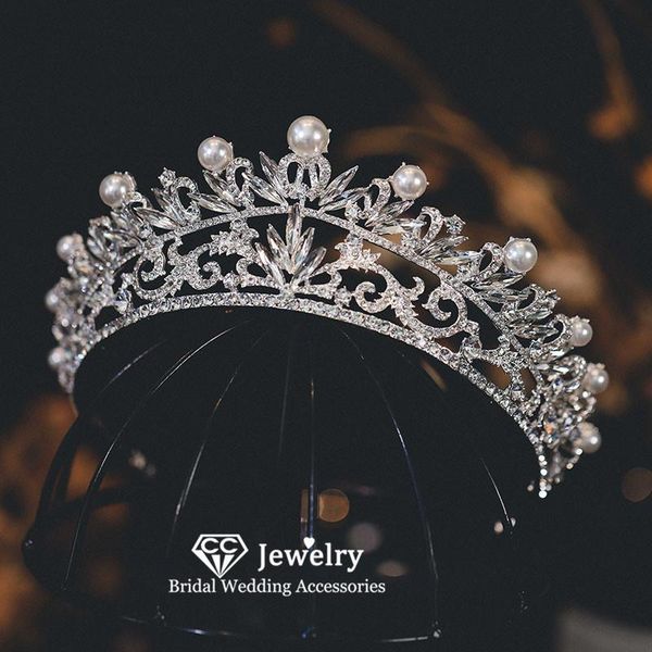 

hair clips & barrettes pearl crown wedding accessories for women bridal hairband engagement jewelry trendy tiaras and crowns high quality, Golden;silver