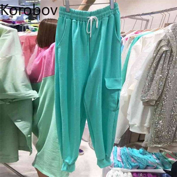 

korobov new chic korean high waist women trousers harajuku ulzzang streetwear harem pants vintage autumn sweatpants 210430, Black;white