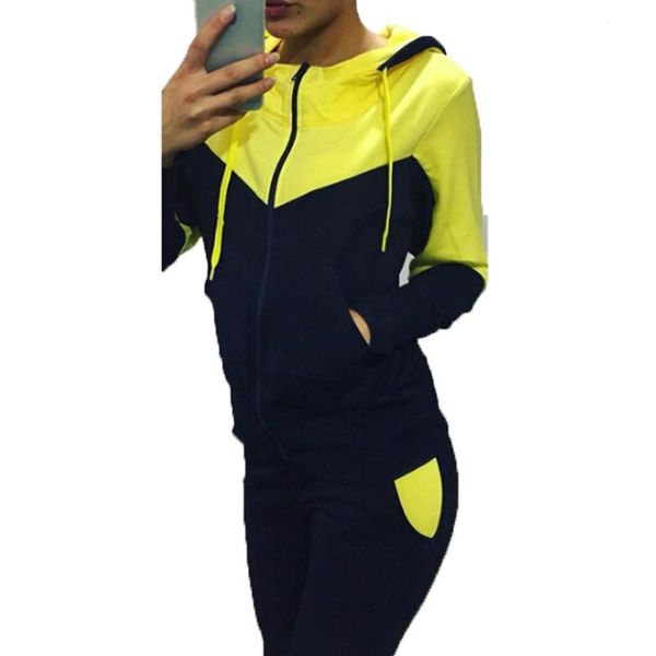 

women's hoodies & sweatshirts 2021 brand tracksuit women sportwear sets patchwork long sleeve hoodie sweatshirt+pant sweat suits female, Black