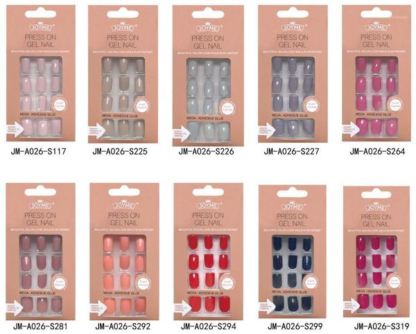 

nails art fake nail tips false press on coffin with glue stick designs clear display short set full cover artificial square kiss1, Red;gold