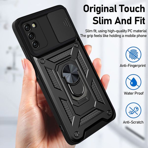 Rüstung stoßfeste Hüllen für Samsung Galaxy A03s A037F A035F A03 Core Schiebefenster Kameraobjektiv Schutzring Stand Back Cover