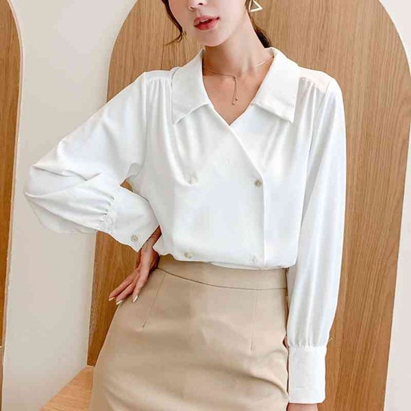 

blusas femininas elegante long-sleeved chiffon shirts spring vintage button loose long sleeve white blouse 21h 210420