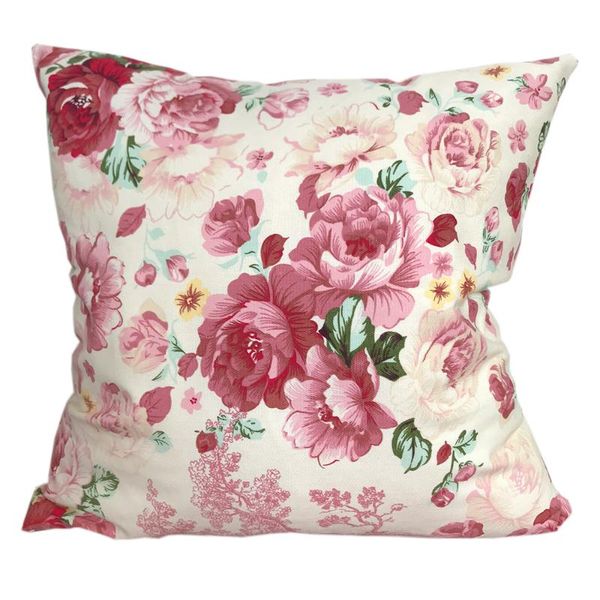 

cotton cushion cover pastoral roses flowers printed canvas thick sofa throw pillow case for home decoration cushion/decorative