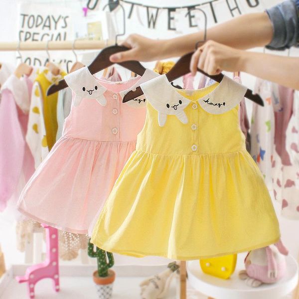 

girl's dresses 0-3 years old children's birthday ear dress summer clothing girl casual solid color sleeveless princess, Red;yellow
